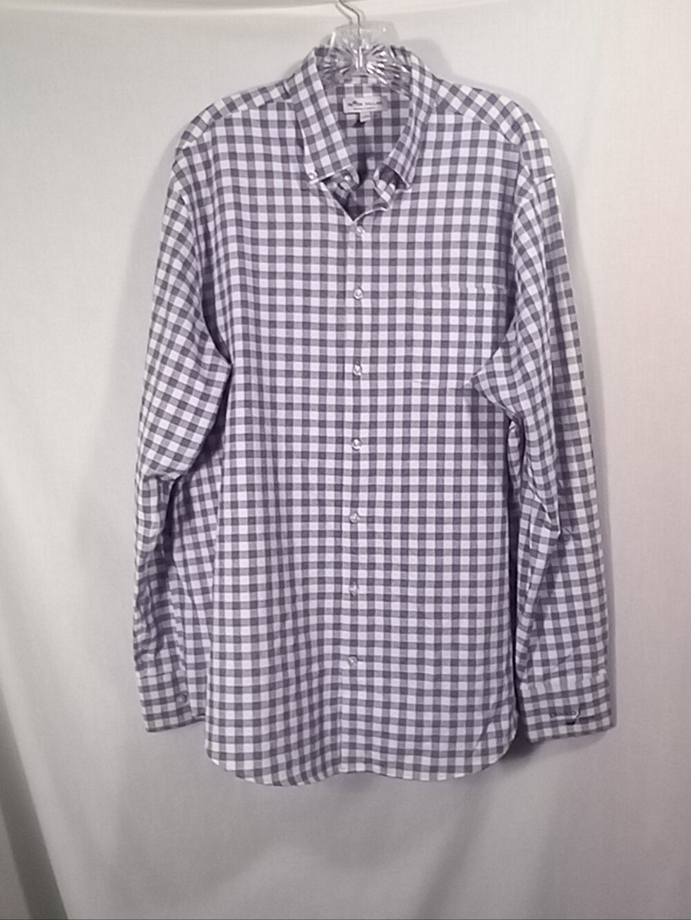 Peter Millar Gray White Plaid Summer Comfort Shirt Crooked Stick CC Size L